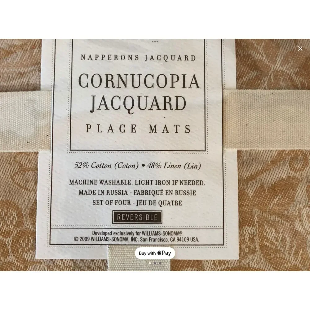 Williams Sonoma set of 4 Cornucopia Jacquard placemats linen cotton reversible